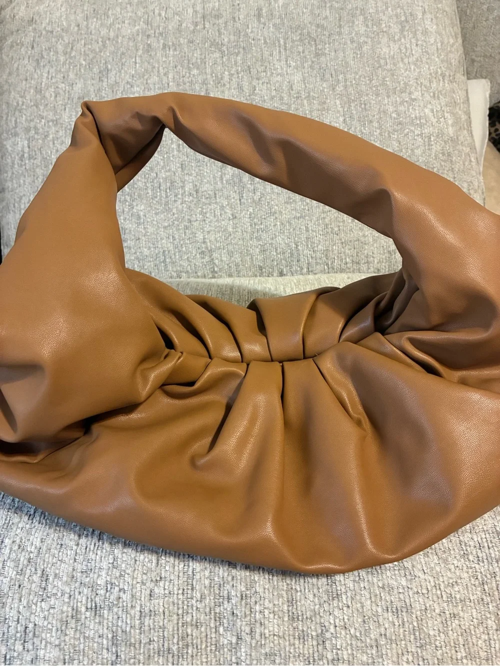 Gathered Shoulder Hobo Bag in Cognac